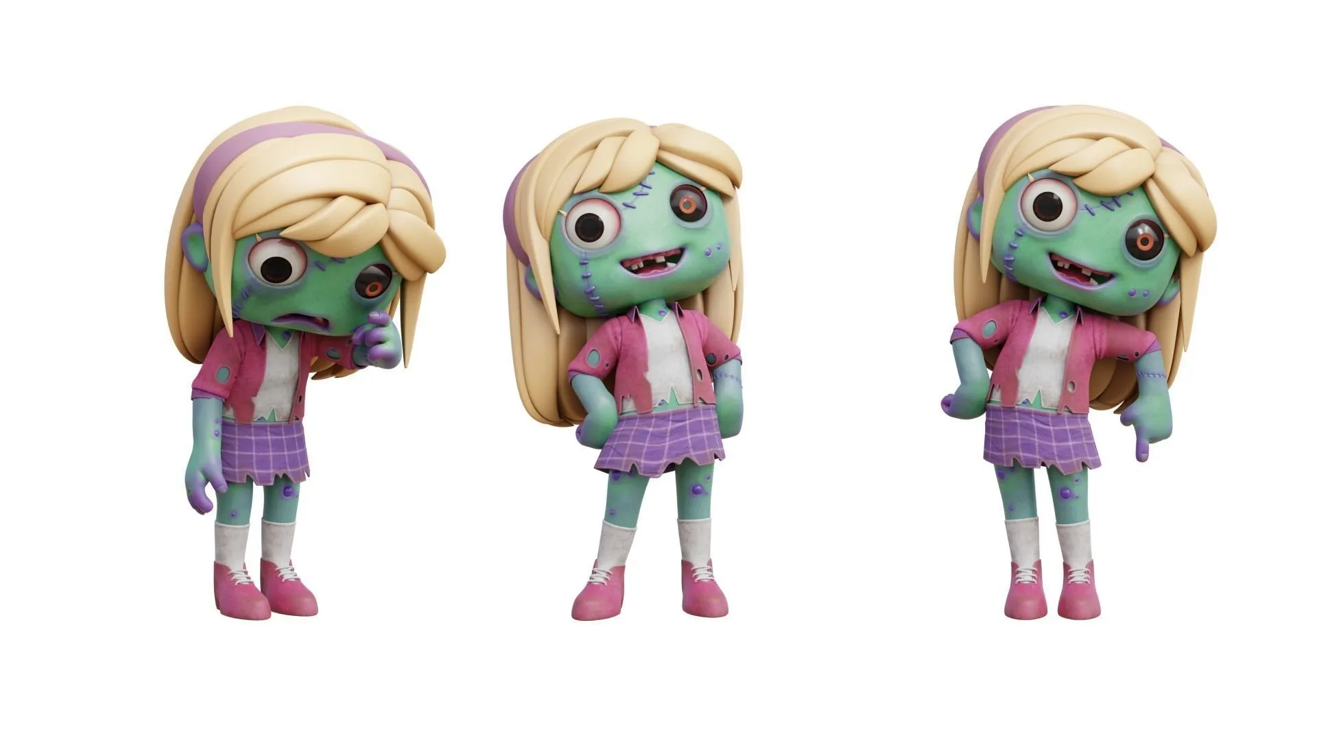 Cartoon Female Zombie with polygon hair